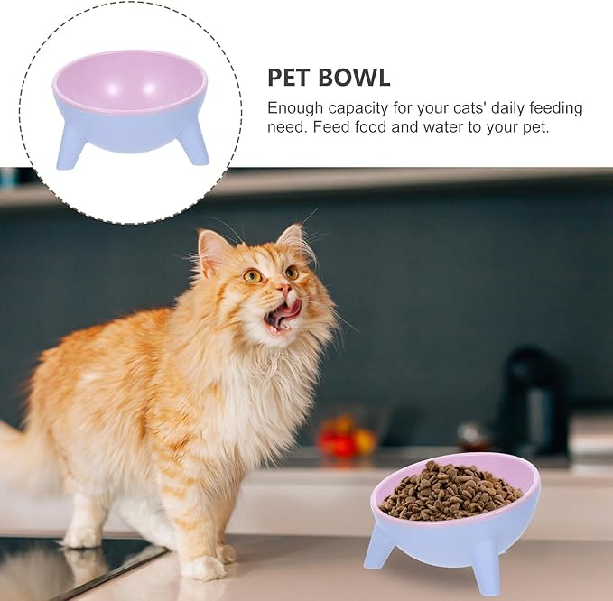 VICASKY Stable Double Pet Bowl Raised Cat Feeder with Anti-Slip Plastic Bowls 15° Tilted Design for Indoor Cats and Dogs, Spill-Resistant Feeding and Watering Station in Cherry Blossom