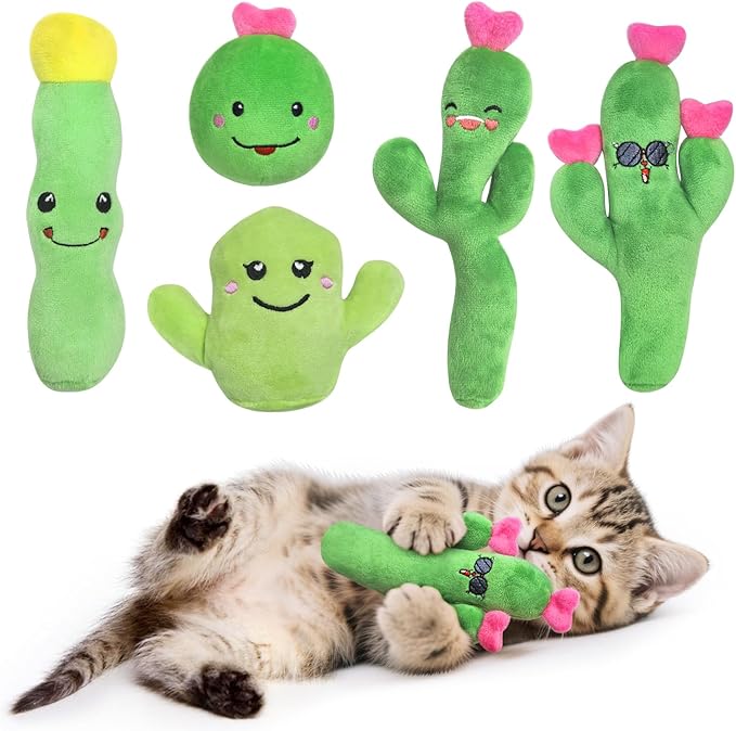 Catnip Cat Toys Cactus Crinkly Sound 5 Pack Interactive Chew Kitten Cat Toys for Indoor Cats Exercise Cat nip Toy to Stimulate Play & Reduce Boredom