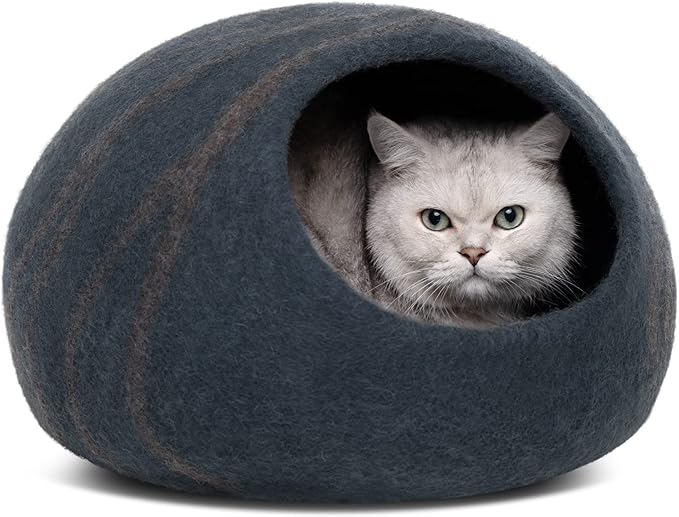MEOWFIA Cat Cave – Premium Felt Cat Bed for Indoor Cats, Handmade Merino Wool (Slate Grey, Large)