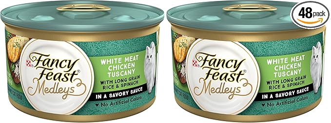 Fancy Feast Purina Wet Cat Food, Medleys White Meat Chicken Tuscany with Long Grain Rice & Greens - 3 oz. Cans (Pack of 48)