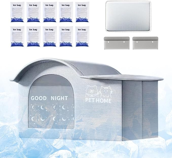 Air Conditioned Cat House - Outdoor Cat House for Summer,Foldable Weatherproof Furniture Cave Dog Bed for Patio Backyard Outside Balcony Garden Summer Indoor Home