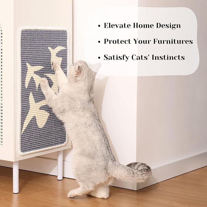 Furrther Sisal Cat Scratcher Post Mat (Use on Wall, Couch and Carpet), Durable and Shedding-Resistant Cat Scratching Surface - 21.7x13 inch with Adhesive Pads and Twist Pins (Meowtisse)