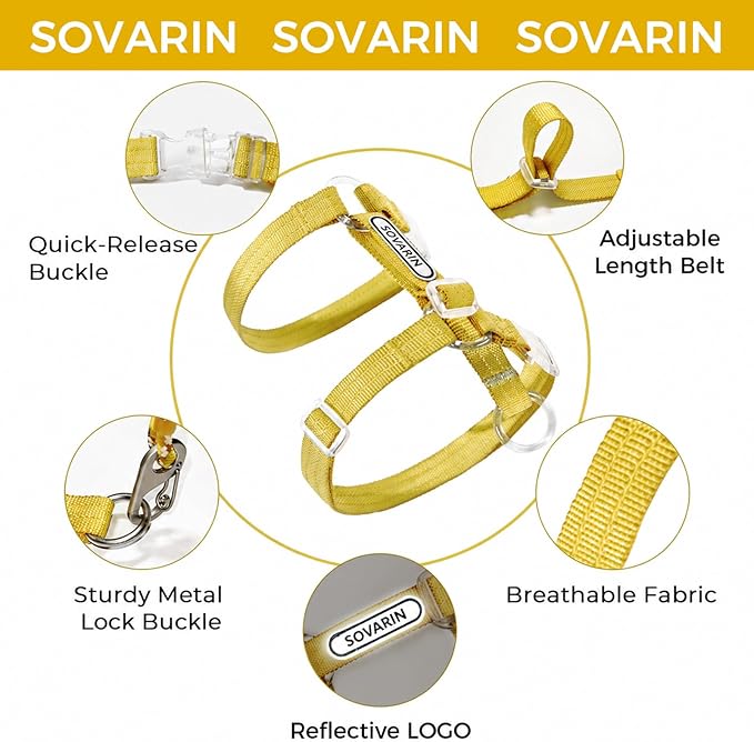 Cat Harness and Leash Set - Yellow Lightweight Soft Kitten Harness Escape Proof, Adjustable Travel Pet Harness for Walking，Easy Control Comfortable Outdoor (Yellow, One Size Fits All)