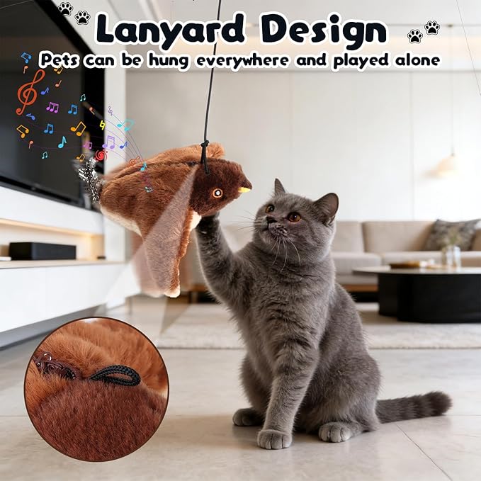 Interactive Chirping Bird Cat Toy,2026 New Flying Bird Cat Toy Flapping Bird Toy,Simulation Chirping Bird Toys Interactive Cats Toys for Bored Indoor Outdoor(1)