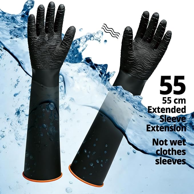 YOFANG 22" Extra Long Pet Grooming Gloves for Washing and Hair Removal,Double‑Sided Cat Bite-Proof Waterproof Brush Gloves,Suit for Short/Long Hair Pets,Black