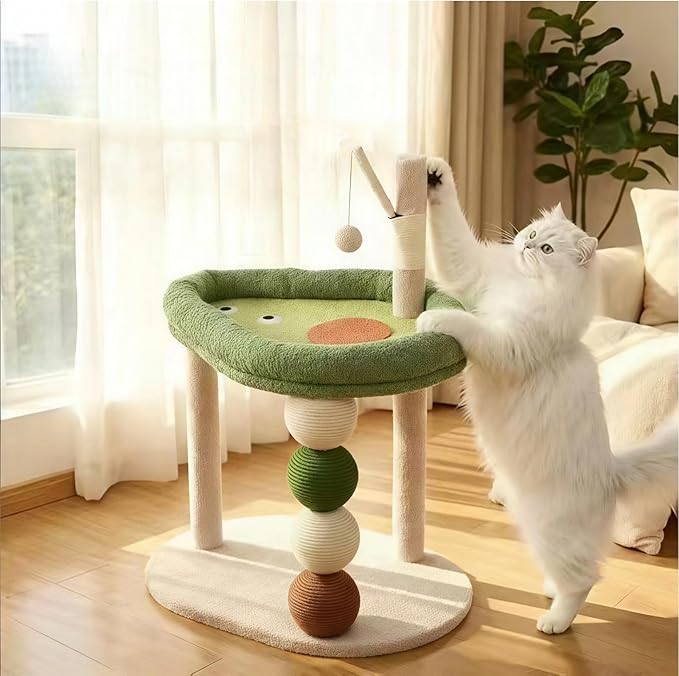 Cat Scratching Post, 28.35" H(72cm) Cat Tree/Cat Tree Tower with Cat Bed, Scratching Posts for Indoor Cats with one Plush Ball Toy, Small Cat Tree for Kittens/Cats Playing (28 in Cat Tree)