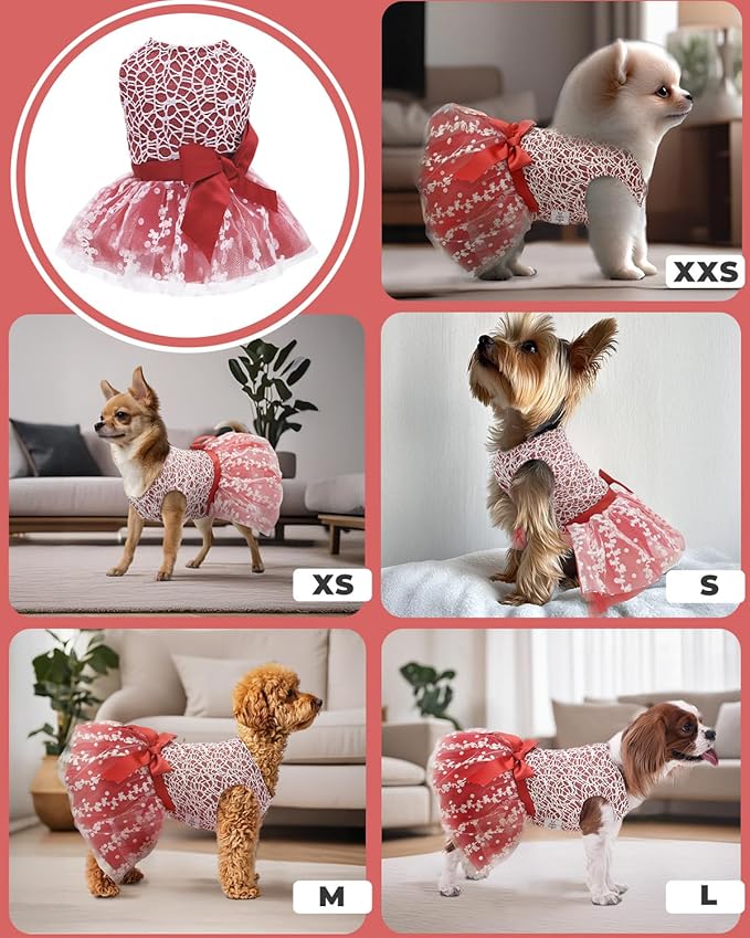 CuteBone Dog Birthday Christmas Dress Girl Puppy Skirt Tutu Cat Wedding Outfit Pet Party Clothes for Small Dogs Costume DD09XXS