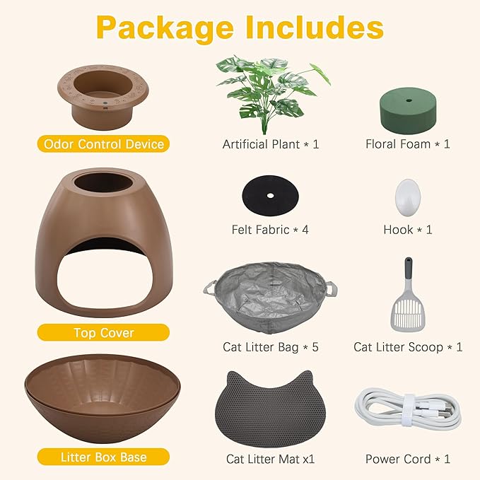 Eggloa6 Hidden Litter Box Plant Cat Litter Box with 5PCS Litter Box Liners, Cat Litter Mat, Smart Odor Removal System, Artificial Plants & Scoop for Kitty Squirrel Guinea Pig