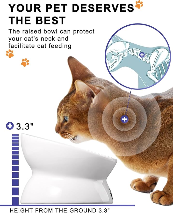 Y YHY Large Raised Cat Food Bowl, 7 Inch Tilted Elevated Bowl, Ceramic Pet Food Bowl for Adult Cats and Medium Dogs, Anti Vomiting, Protects Pet's Spine, Dishwasher Safe