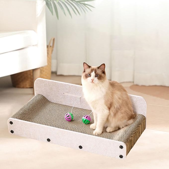 Cat Scratcher Lounge Bed Corrugated Paper Furniture Cute with Interactive Ball Accessory