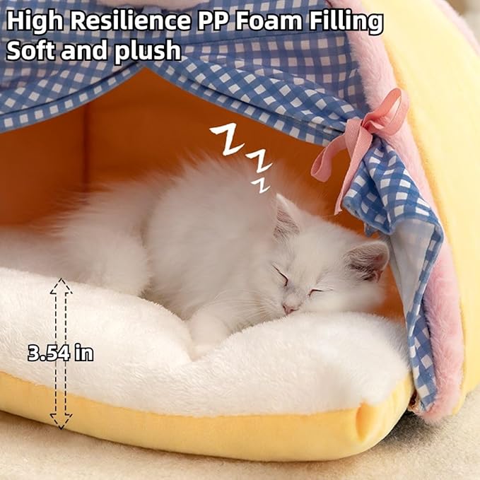 Cat House, Cat Beds for Indoor Cats, Cat Tent with Curtain Design for Winter, Cat Bed with Removable and Washable Cushion (Small)
