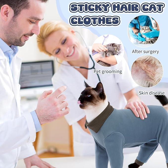 T'CHAQUE Sticky Hair Cat Clothes, Professional Recovery Suit for Cats, Anti-Shedding Shirt Outfit, Soft Pajamas for Kittens, Post-Surgery Onesie for Male & Female Cats, Fuchsia, XX-Large