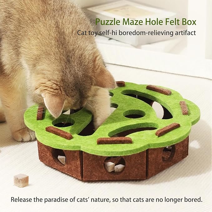 Interactive Cat Scratch Puzzle Enrichment Box – Felt Maze Toy for Indoor Cats, Self Play Scratching Hunting Mental Stimulation Toy
