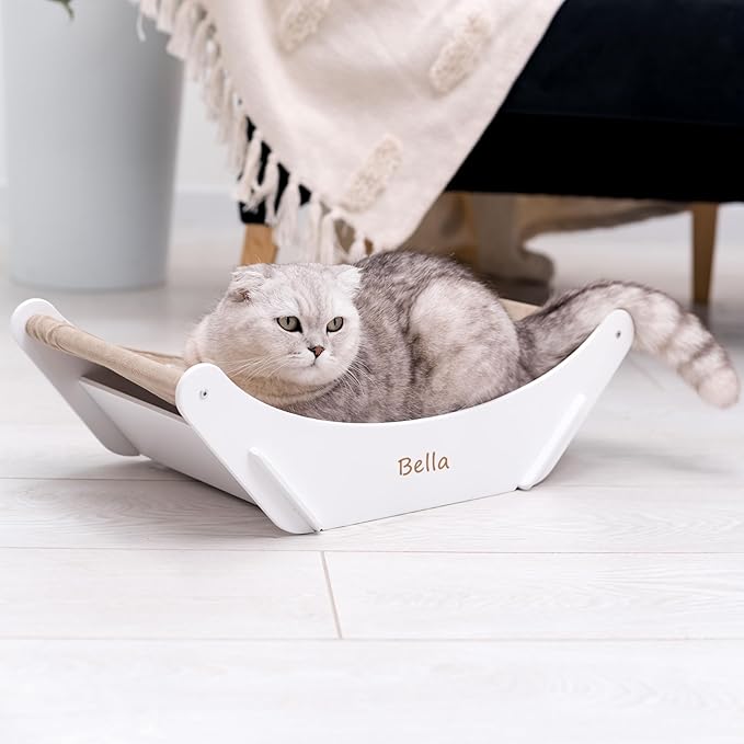 Cat Hammock Bed Wall Mount - Elevated Cat Beds for Indoor Cats - Floor Cat Hammock Wood Sleeper Cat Bed - Cat Furniture Indoor Cats Rustic Shelves Cat Decor Cat Lover Gift (Floor Hammock)