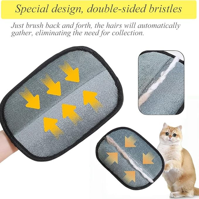 Pet Hair Removal Gloves with Electrostatic Tech Reusable Comfortable & Durable Grooming Gloves for Cats Dogs Long/Short Hair Removes Fur from Furniture, Clothes, Car Interiors (2Pcs)