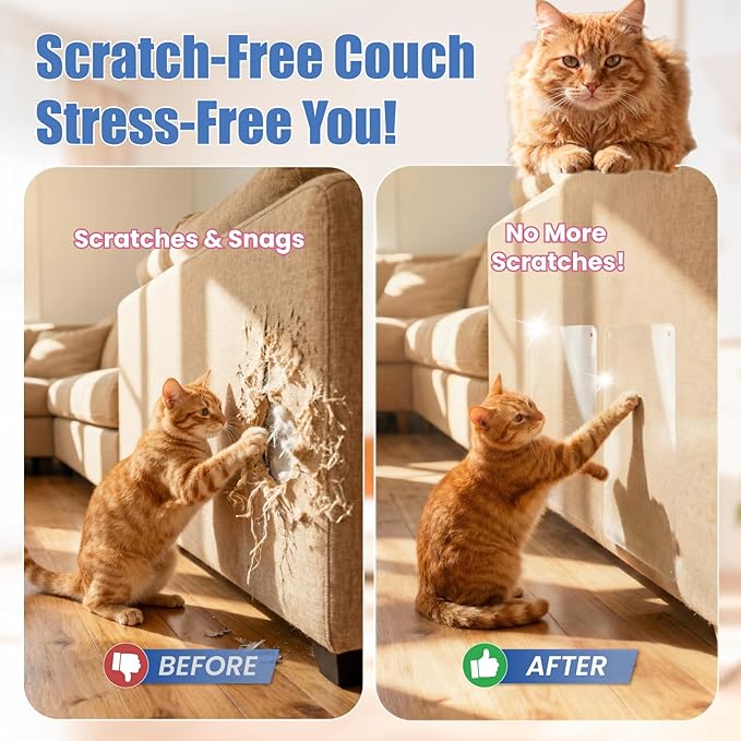 24PCS Cat Scratch Furniture Protector, Double Sided Couch Protectors Tape from Cats Claws Scratching, Clear Sticky Sheets Proof Clawing Sofa Corner Protection Cover Anti Scratch for Furniture