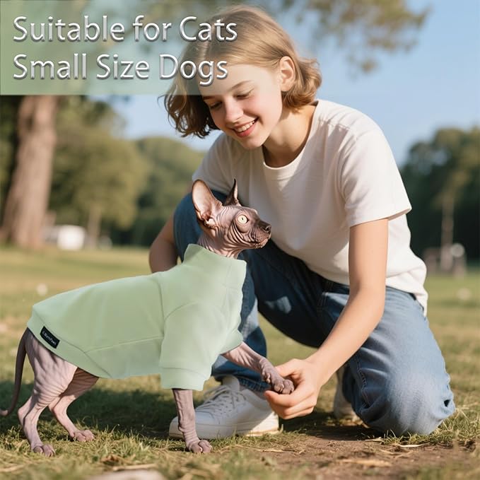 Fleece Sphynx Cat Clothes Soft Hairless Cat Clothes Pullover Cat Sweater for Chihuahua All Season Light and Warm Kitten Cloth for Cats Only Puppy Clothes Small Dog Sweater (Pale Green, X-Large)
