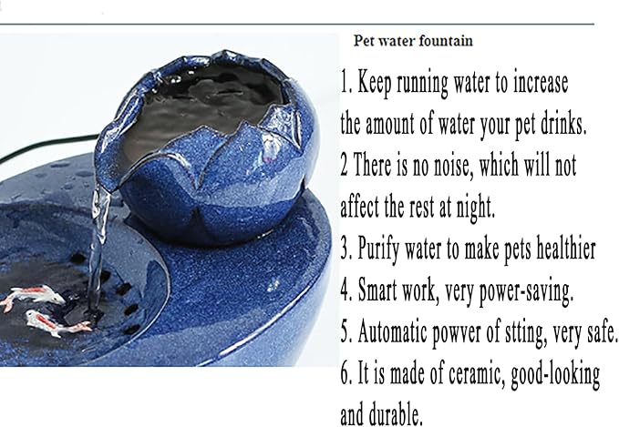 TsoLay Ceramic Pet Water Fountain, Automatic Pet Water Dispenser with Replacement Filters, 1.0L Water Capacity and Ultra-Quiet Working, Over-Power Protection, for Cat and Small Dogs