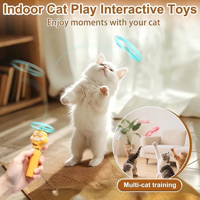 2 Pcs Cat Fetch Toy, Rechargeable Automatic Flying Disc Launcher with 12 Pcs Discs, Interactive Rotating Cat Toy for Indoor and Outdoor Use, Boredom Relief for Pets (White and Brown)