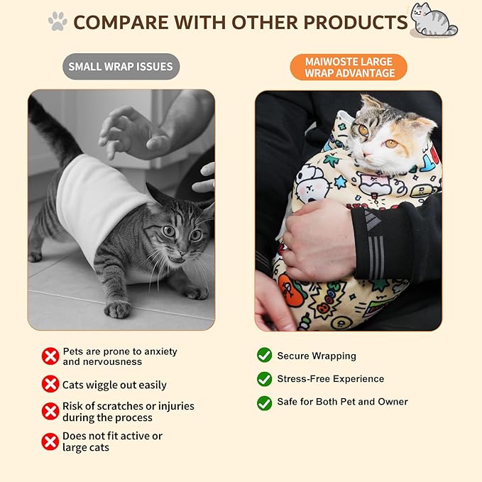 35.5" Extra Large Cat Grooming Wrap – Anti-Escape Cat Wrap for Cutting Nails, Brushing & Medication – Soft, Comfortable, Reusable, Self-Adhering, Holds Cats Up to 22lbs (Soccer Time)