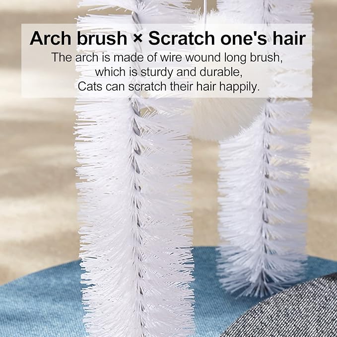 Cat Arch Self Groomer with Cat Toy Ball Cat Arch Scratcher Cat Hair Brush Cat Brush Arch Grooming Supplies Kitten Hair Massaging Brush with Dangling Ball