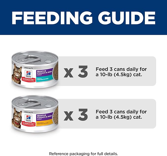 Hill's Science Diet Adult Sensitive Stomach & Skin Wet Cat Food Variety Pack, Tuna & Vegetable, Chicken & Vegetable, 2.9 oz. Cans, 12-Pack