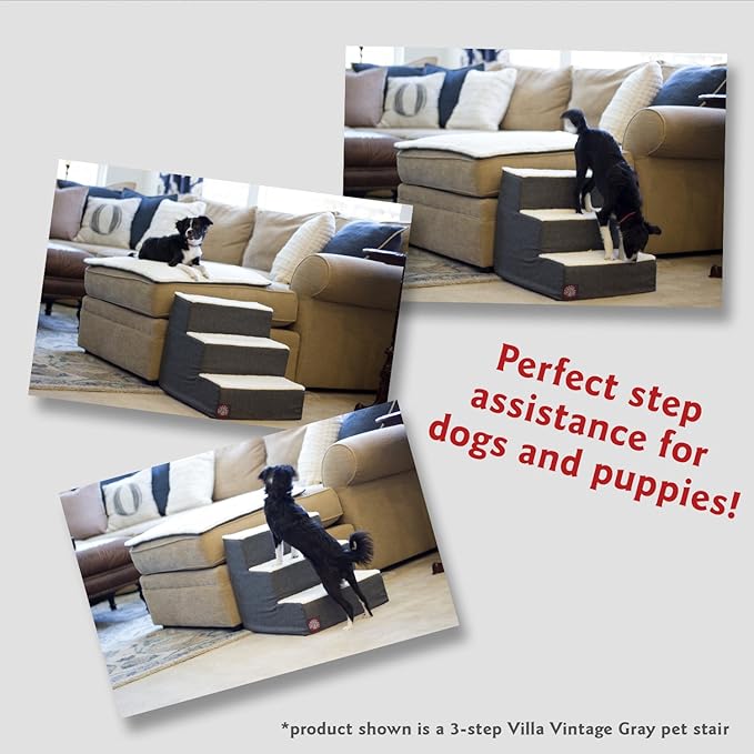Majestic Pet Portable Pet Stairs | Soft Sherpa Steps Foam Feeling | Steps for Dogs & Cats | Dog & Cat Ramp | Indoor Only | Max Weight: up to 250 Lbs, 3 Step, Palette Heathered Navy Blue Denim