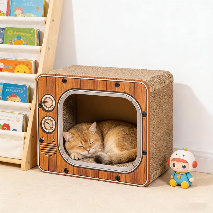 Cat Scratch House, TV Shape Corrugated Bed, Cat Furniture & Side Table for Living Room and Bedroom Decoration, Enrichment Play Exercise Boredom (#2)