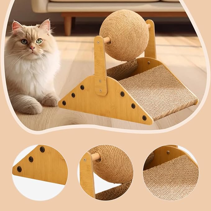 Cat Scratcher Bed Kitten Scratch Pad Furniture Protector Sisal Scratcher Board with Ball for Sleeping Lying Playing Curled up, L