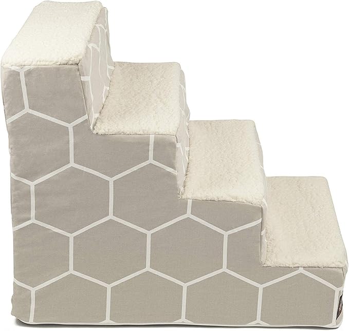 Majestic Pet 4 Step Portable Dog Stairs for Small Dogs to get on Bed Supports 250 lbs or Less – Dog Steps for High Bed with Machine Washable Cover –Pet Stairs for Cats Hexo Shapes Gray