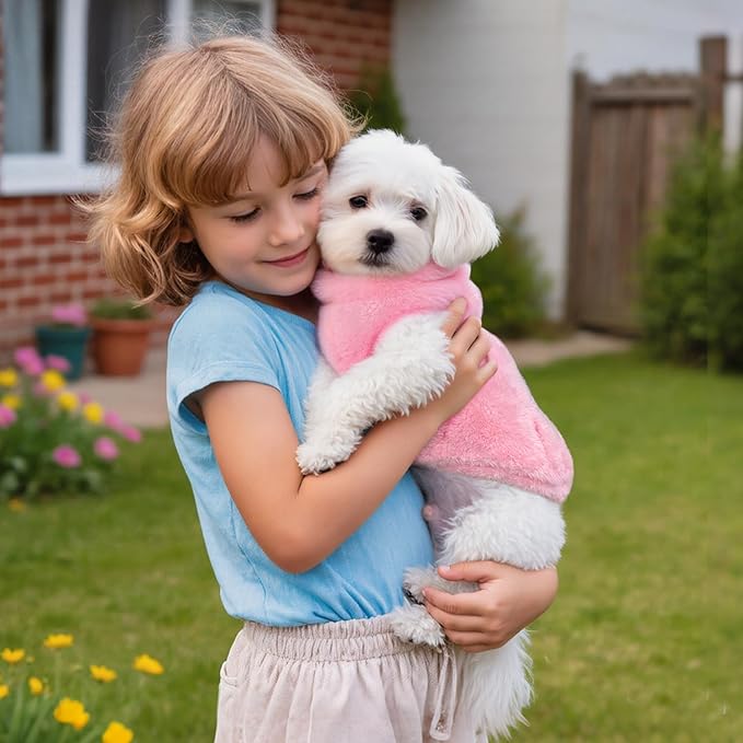 Idepet Fleece Dog Sweater Vest 2 Pack, Small Dog Clothes Sleeveless with Leash Ring and Pocket, Warm Puppy Sweatshirt Pet Cold Weather Pullover for Cats (Pink+Purple, Medium)