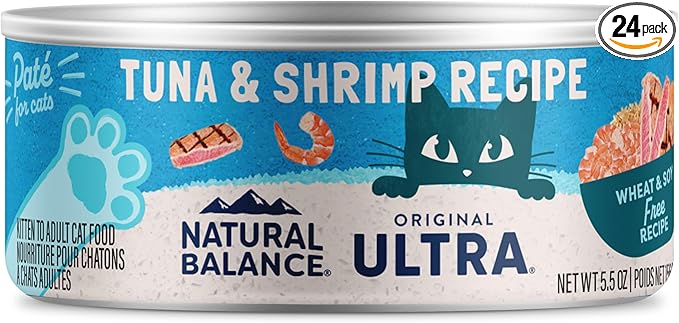 Natural Balance Original Ultra Adult Wet Canned Cat Food, Tuna & Shrimp Recipe 5.5 Ounce (Pack of 24)