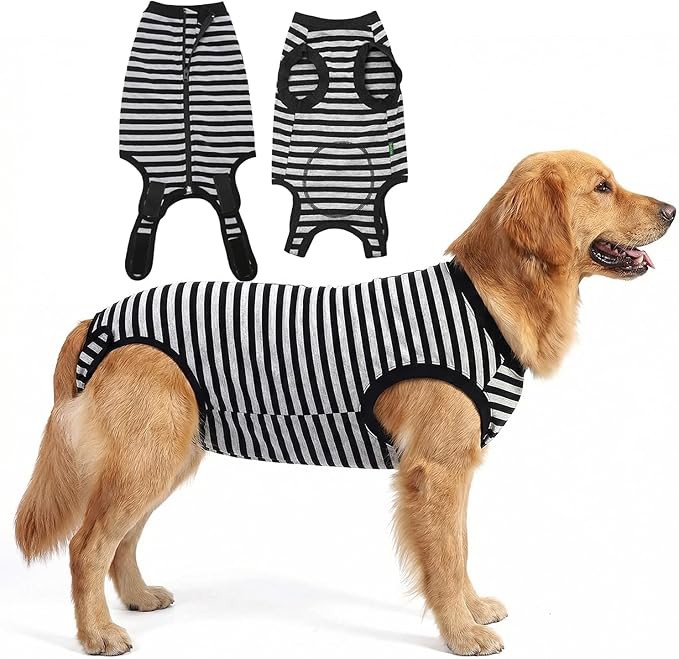 Dog Surgery Recovery Suit Dogs Neuter Spay Female Male Protective Clothes,Black Striped 3XL