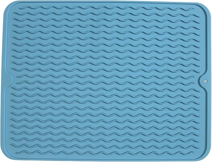 Silicone Pet Feeding Mat for Dogs, Cats, Small Animals, Non-Slip Waterproof Food and Water Mat with Raised Edge, BPA-Free Convenient Hook Storage by Dependable Industries (Sky Blue, 12 x 16 inch)