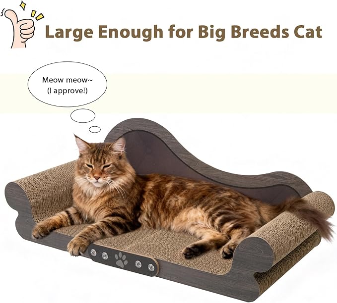 NATUYA Cat Scratcher Cardboard Lounge Bed, 26" Extra-Large Cat Scratching Board, Durable Indoor Cats Scratch Sofa, Furniture Protector, Modern Stylish Cats Bed