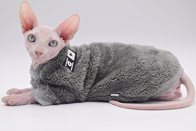 Hairless Cat Clothes Autumn/Winter Warm Fleece Super Soft Stretch Cat Clothes for Sphynx,Devon, Konis,Small Cats and Dogs (Purple, Medium)