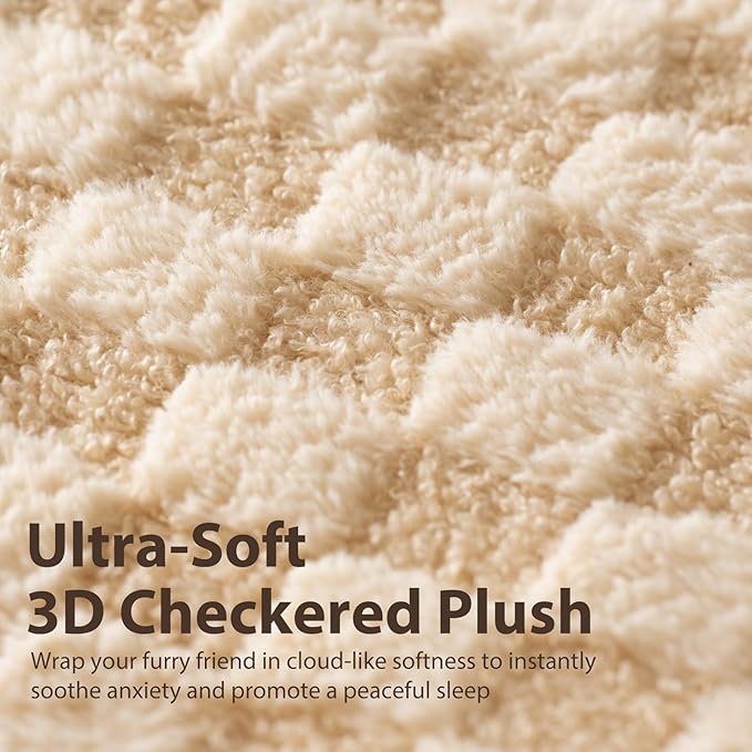 Orthopedic Dog Bed for Medium Small Dogs and Cats Calming Pillow Pet Couch Sofa Puppy Bed with Removable Washable Cover Oval 3D Checkered Plush Pet Furniture 30x25x7 Indoor Beige