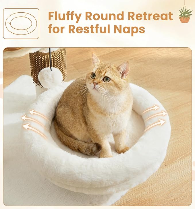 Made4Pets PE Rattan Cat Tree Tower with Scratching Post, 18 inch Small Cat Tree for Kittens, Handwoven Wicker Basket Bed with Soft Cushion, Cozy Cat Bed, Self Groomer and Hanging Plush Ball Toy