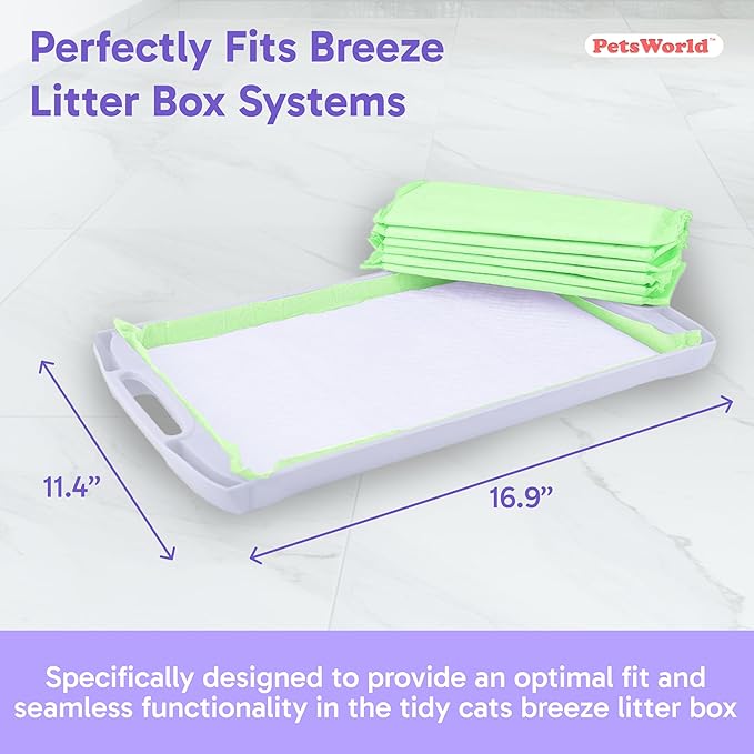PETSWORLD Multi Cat Pad Refills for Cats Breeze Litter System, Ultra-Absorbent, Quick Dry - (100 Count, Unscented)