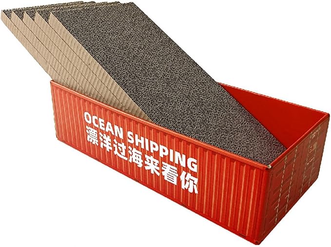 5X Cat Scratchers Cardboard Cat Scratching Corrugated Board Mat Interactive Cat Toy Lounge Couch Bed for Grinding Claws Furniture Protection, Red Box