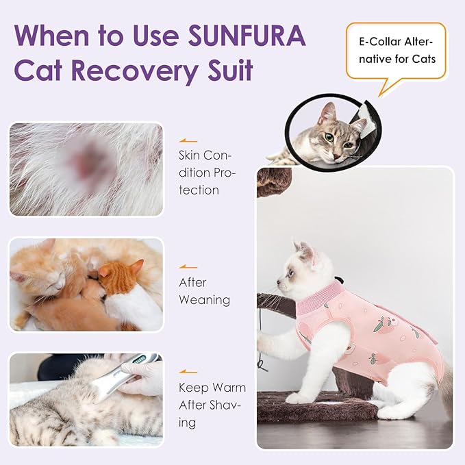 Cat Recovery Suit, Kitten Surgical Full Bodysuit for Abdominal Wound Protector Anti Licking After Surgery, Professional Bandages Cone E-Collar Alternative for Small Male & Female Pets