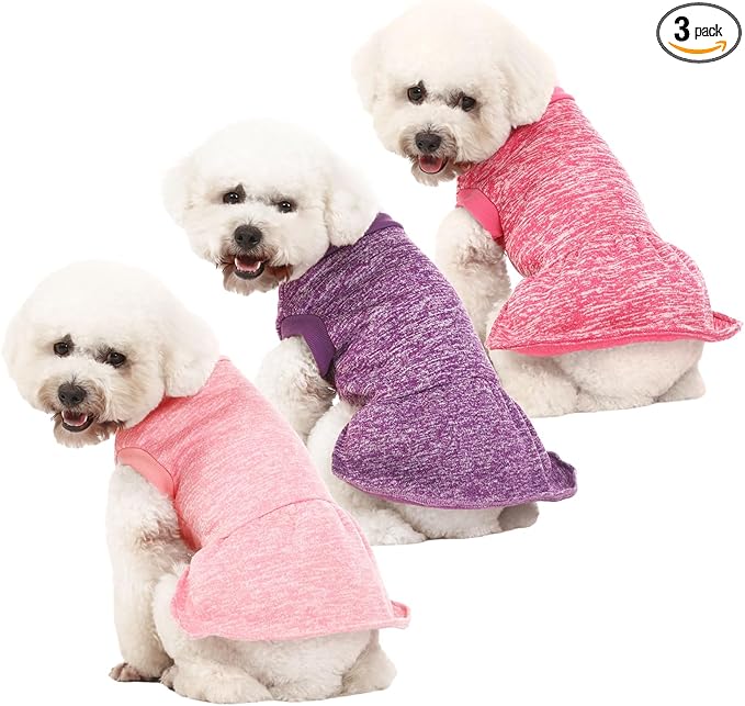 Dog Sweater, Dog Sweaters for Small Dogs, 2, 3 Pack Warm Soft Pet Clothes for Puppy, Medium Large Cat, Dogs Girl or Boy, Dog Shirt for Winter Christmas (Dress Pink+Purple+HotPink, Small)