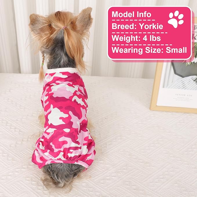 Dog Pajamas Small Sized Boy Girl, Cotton Stretchable Pet Clothes Jammies Puppy Outfits for Dogs Female Male, Spring Summer Doggie Doggy Pjs (Pink Camouflage, S)