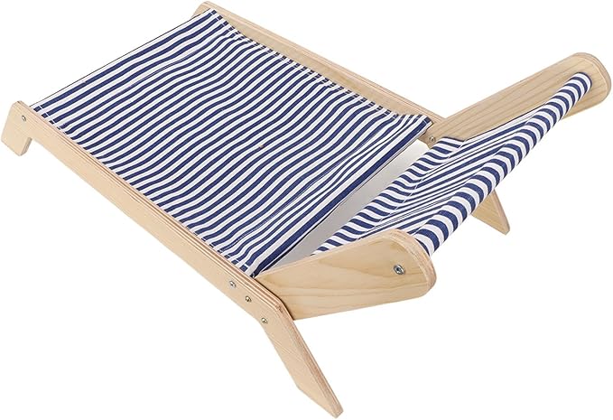 Cat Hammock Bed with Wooden Frame, Anti Shaking Swing Chair for Cats, Premium Sisal and Canvas Raised Sleeping Bed with Scratcher, Minimalist Design Pet Furniture for All Seasons (Beach Chair)