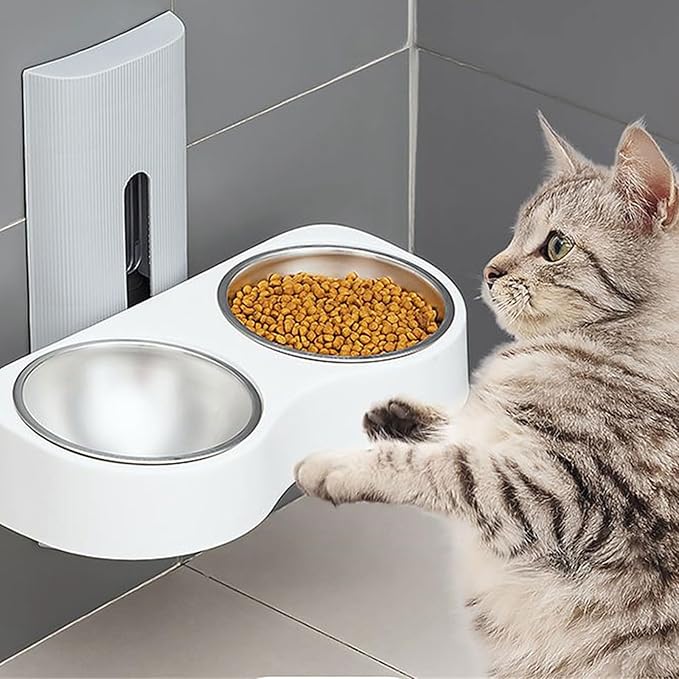Wall Mounted Cats Bowl Large Capacity Pet Feeding Cats Drinking Height Adjustable Water Feeders Bottle Water Feeders Dispenser