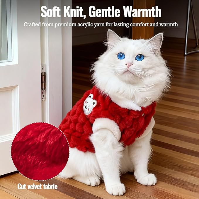 Dog Sweater for Small Dogs Puppy Cats Winter Warm Soft Pet Clothes Pullover Cute Extra Small Dog Apparel, Cat Sweaters for Cats Only Fit Chihuahua Yorkie(Red, S)