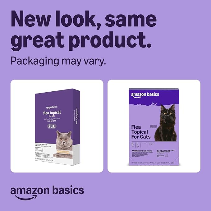 Amazon Basics Preventative Topical Flea Treatment and Prevention for Large Cats (Over 9 Pounds), Kills Fleas Within 12 Hours, 6 Count