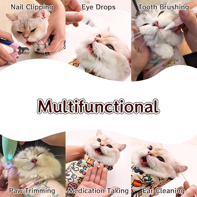 MANON ROSA Cat Grooming Wrap – Self-Adherent Anti-Scratch Swaddle Restraint Bag for Stress-Free Nail Clipping, Medication, Multifunctional Care - Purrito Papoose Pet Tools (M Within 9.9lbs)