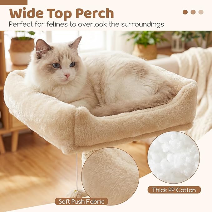 DORTALA Cat Tree for Indoor Cats, 66" Tall Cat Tower with 2 Condos, Sisal Scratching Posts, Plush Perch, Hammock, Dangling Balls, Multi-Level Pet Climbing Furniture Activity Center (Beige)