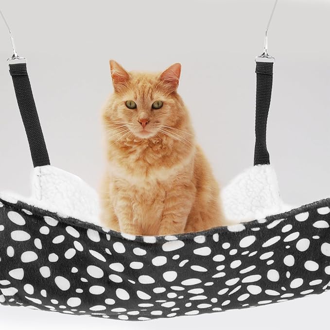 BESPORTBLE Double-Sided Hanging Cat Hammock Breathable Mesh Pet Sleeping Bed Medium 35x35cm Black and White Dots for Indoor Cat Furniture